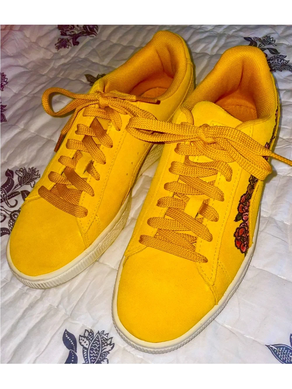 Puma Women’s Yellow Floral Accent Casual Sneakers